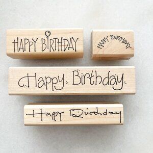 Wooden Scrapbooking Happy Birthday Stamps- 4 Stamps